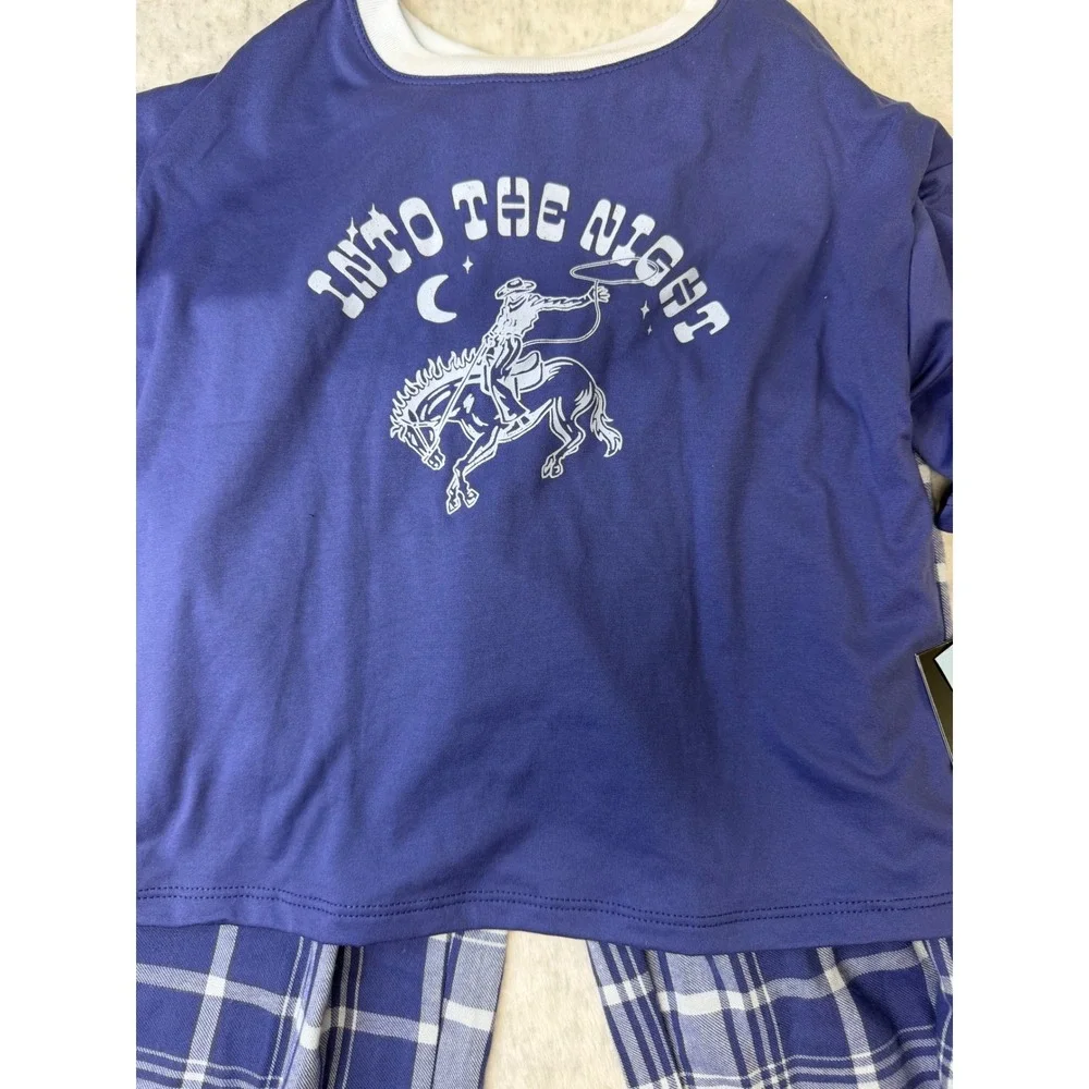 Art Class kids Into The Night Cowboy Pajama‎ Set Blue Plaid Size S 6/7 NWT